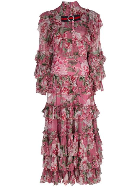 gucci ruffle floral dress